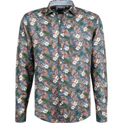 OLYMP Casual Modern Fit 4120/74/18 Hemd, Reines Leinen, Blau gemustert, Marine