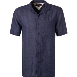 Tommy Hilfiger Hemd MW0MW18385/DY4 Kurzarmhemd, Regular Fit, Reines Leinen, Navy