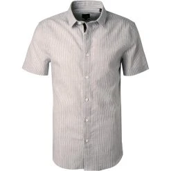 ARMANI EXCHANGE Hemd 3KZC29/ZNLNZ/5966 Kurzarmhemd, Regular Fit, Leinen, Hellgrau-weiß gestreift, Hellgrau-weiß