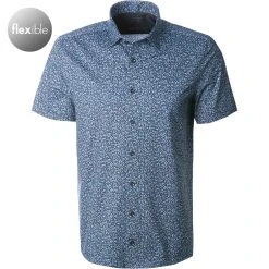 OLYMP Level Five Body Fit 2036/72/18 Kurzarmhemd, Jersey geruchshemmend, Marine gemustert, Marine