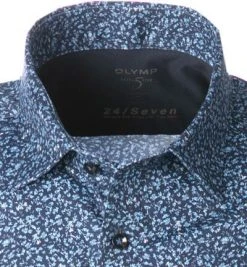 OLYMP Level Five Body Fit 2036/72/18 Kurzarmhemd, Jersey geruchshemmend, Marine gemustert, Marine -hemdenverkauf 366394 norm2