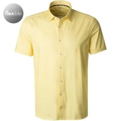 OLYMP Level Five Body Fit 2014/72/51 Kurzarmhemd, Jersey geruchshemmend, Gelb-weiß gemustert , Gelb