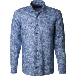 OLYMP Signature Tailored Fit 8550/74/14 Hemd, Reines Leinen, Nachtblau gemustert, Nachtblau