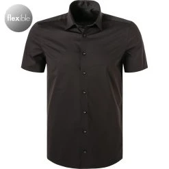 OLYMP No. Six Super Slim 2503/72/68 Kurzarmhemd, Super Slim Fit, Jersey geruchshemmend, Schwarz