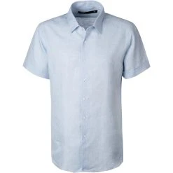 KARL LAGERFELD Hemd 605500/60/511667/620 Kurzarmhemd, Modern Fit, Reines Leinen, Hellblau meliert, Hellblau