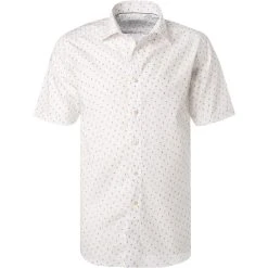 ETON Hemd 1000/02263/45 Kurzarmhemd, Slim Fit, Baumwolle, Weiß-orange gemustert, Weiß-gelb-orange