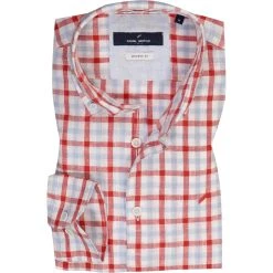 Daniel Hechter Hemd 60256/111604/340 Modern Fit, Leinen, Rot-hellblau kariert, Rot
