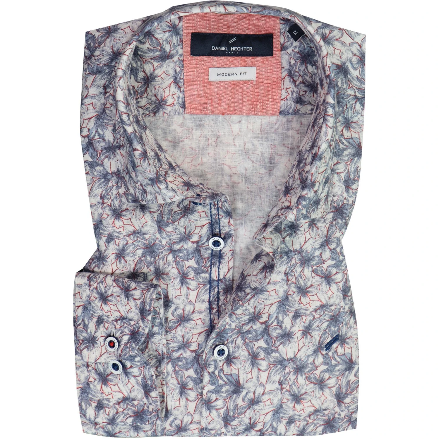 Daniel Hechter Hemd 60254/111612/645 Modern Fit, Reines Leinen, Blau-wollweiß gemustert, Blau-rot 1 Daniel Hechter Hemd 60254/111612/645 Modern Fit, Reines Leinen, Blau-wollweiß gemustert, Blau-rot