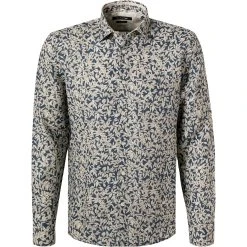 Marc O'Polo Hemd 123 7345 42080/H83 Regular Fit, Reines Leinen, Beige-blau gemustert, Beige-dunkelblau