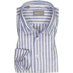 fakts Hemd 6020/213 Slim Fit, Leinen, Blau-weiß gestreift, Hellblau