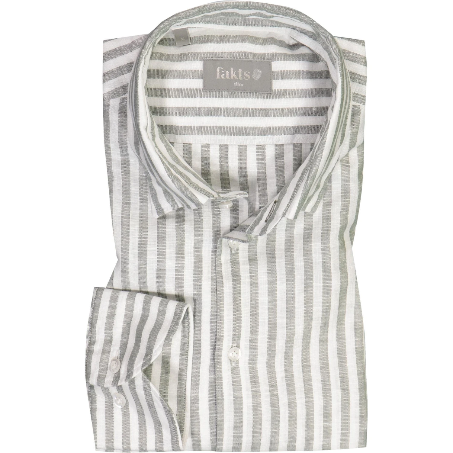 fakts Hemd 6020/313 Slim Fit, Leinen, Graugrün-weiß gestreift, Hellgrau 1 fakts Hemd 6020/313 Slim Fit, Leinen, Graugrün-weiß gestreift, Hellgrau