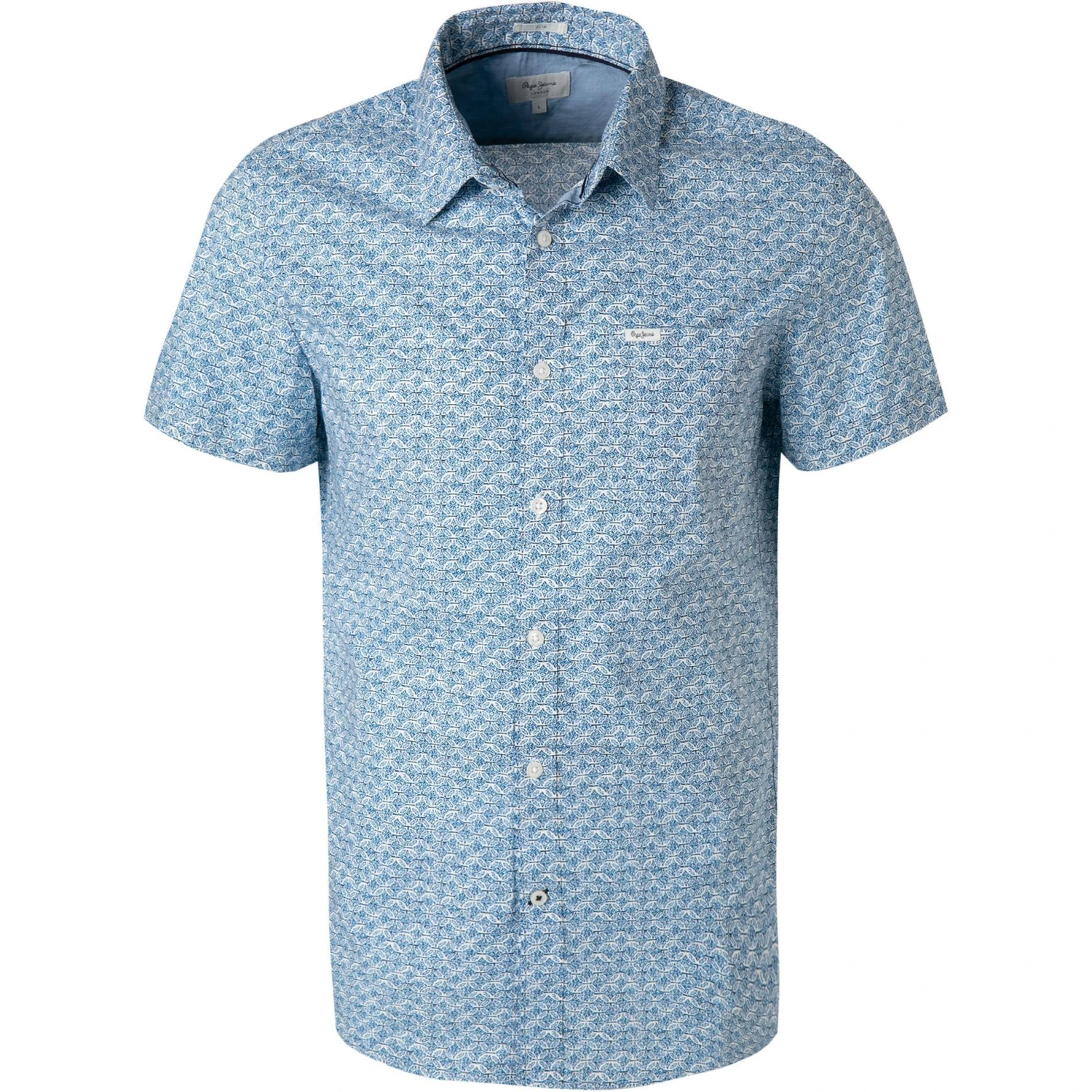 Pepe Jeans Hemd Pierce PM307076/551 Kurzarmhemd, Slim Fit, Popeline, Blau gemustert, Blau 1 Pepe Jeans Hemd Pierce PM307076/551 Kurzarmhemd, Slim Fit, Popeline, Blau gemustert, Blau