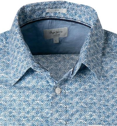 Pepe Jeans Hemd Pierce PM307076/551 Kurzarmhemd, Slim Fit, Popeline, Blau gemustert, Blau 3 Pepe Jeans Hemd Pierce PM307076/551 Kurzarmhemd, Slim Fit, Popeline, Blau gemustert, Blau – Bild 3