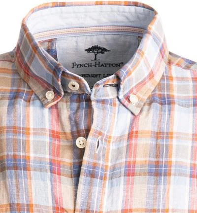 Fynch-Hatton Hemd 1121 6051/6053 Kurzarmhemd, Casual Fit, Reines Leinen, Blau-orange kariert, Blau-orange-rot 3 Fynch-Hatton Hemd 1121 6051/6053 Kurzarmhemd, Casual Fit, Reines Leinen, Blau-orange kariert, Blau-orange-rot – Bild 3