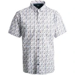 Fynch-Hatton Hemd 1121 6081/6080 Kurzarmhemd, Casual Fit, Popeline, Weiß-blau paisley, Weiß-blau