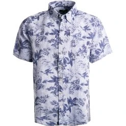 Fynch-Hatton Hemd 1121 9011/9013 Kurzarmhemd, Casual Fit, Reines Leinen, Blau gemustert, Blau