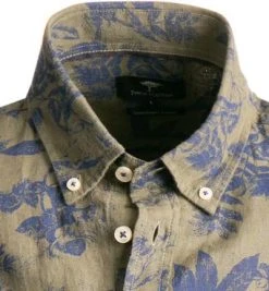 Fynch-Hatton Hemd 1121 9011/9014 Kurzarmhemd, Casual Fit, Reines Leinen, Olivgrün-navy gemustert, Olive -hemdenverkauf 367391 norm2