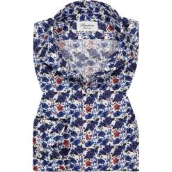 Stenströms Hemd 612361/8144/161 Fitted Body, Baumwolle, Weiß-blau gemustert, Weiß-blau