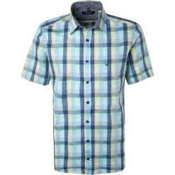 CasaModa Hemd 913652200/500 Kurzarmhemd, Comfort Fit, Baumwolle, Blau-gelb kariert, Blau-gelb-grün