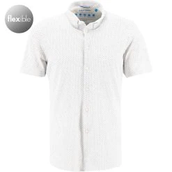 Pierre Cardin Hemd 03621/000/27461/9000 Kurzarmhemd, Slim Fit, Baumwoll-Piqué, Weiß-navy gemustert, Weiß-navy