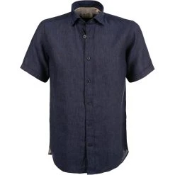 FIL NOIR Hemd Roma 51490/69 Kurzarmhemd, Shaped Fit, Reines Leinen, Marine meliert, Marine