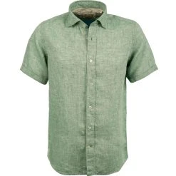 FIL NOIR Hemd Roma 51490/83 Kurzarmhemd, Shaped Fit, Reines Leinen, Grasgrün meliert, Grasgrün