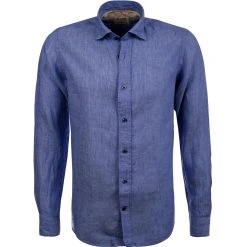 FIL NOIR Hemd Roma 51492/66 Shaped Fit, Reines Leinen, Tintenblau meliert, Tintenblau