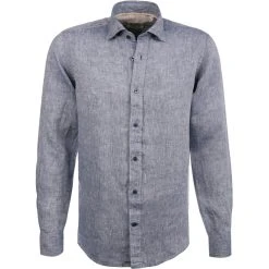 FIL NOIR Hemd Roma 51492/68 Shaped Fit, Reines Leinen, Indigo meliert, Indigo