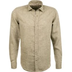 FIL NOIR Hemd Roma 51492/86 Shaped Fit, Reines Leinen, Grün meliert, Grün