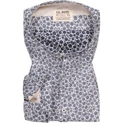 FIL NOIR Hemd Ancona 51448/69 Shaped Fit, Baumwolle CO2-Neutral, Marineblau gemustert, Marine