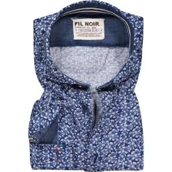 FIL NOIR Hemd Giuseppe 51459/67 Shaped Fit, Mikrofaser CO2-Neutral, Blau gemustert, Blau