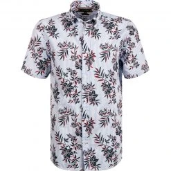 Tommy Hilfiger Hemd MW0MW17597/0GZ Kurzarmhemd, Regular Fit, Baumwolle, Blau-weiß gestreift, Weiß-blau-navy