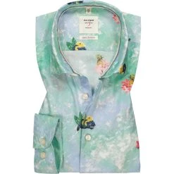 OLYMP Level Five Body Fit Smartbusiness 3503/74/45 Hemd, Baumwolle, Grün gemustert, Grün