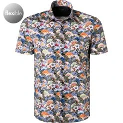 OLYMP Level Five Body Fit 2001/72/47 Kurzarmhemd, Jersey geruchshemmend, Olivgrün gemustert, Oliv