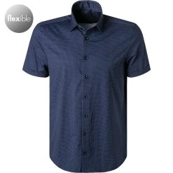 OLYMP Level Five Body Fit 2009/72/18 Kurzarmhemd, Jersey geruchshemmend, Marineblau gemustert , Marine