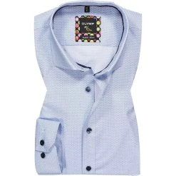 OLYMP No. Six Super Slim 2549/74/11 Hemd, Super Slim Fit, Baumwolle, Bleu gemustert, Bleu