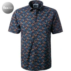 OLYMP Casual Modern Fit 4005/72/18 Kurzarmhemd, Baumwolle, Blau-orange, Marine