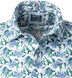 OLYMP Casual Modern Fit 4005/72/00 Kurzarmhemd, Baumwolle, Weiß-blau-grün, Weiß -hemdenverkauf 367866 norm2