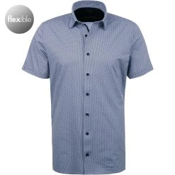 OLYMP Luxor Modern Fit 1205/72/11 Kurzarmhemd, Jersey geruchshemmend, Blau-weiß gemustert, Bleu
