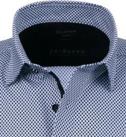 OLYMP Luxor Modern Fit 1205/72/11 Kurzarmhemd, Jersey geruchshemmend, Blau-weiß gemustert, Bleu -hemdenverkauf 367883 norm2
