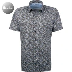 OLYMP Luxor Modern Fit 1201/72/45 Kurzarmhemd, Jersey atmungsaktiv, Braun-blau, Grün