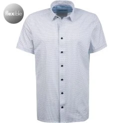 OLYMP Luxor Modern Fit 1203/72/11 Kurzarmhemd, Jersey atmungsaktiv, Weiß-blau gemustert, Bleu