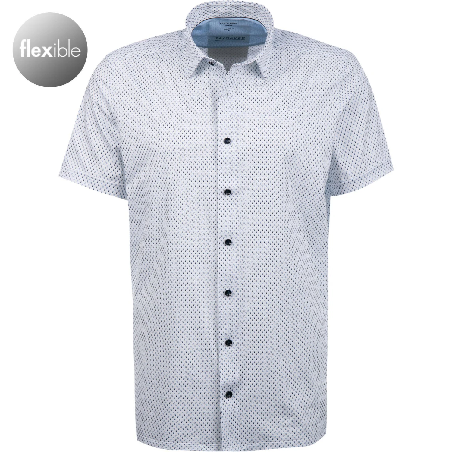 OLYMP Luxor Modern Fit 1203/72/11 Kurzarmhemd, Jersey atmungsaktiv, Weiß-blau gemustert, Bleu 1 OLYMP Luxor Modern Fit 1203/72/11 Kurzarmhemd, Jersey atmungsaktiv, Weiß-blau gemustert, Bleu