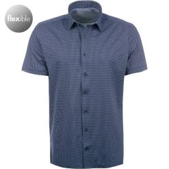 OLYMP Luxor Modern Fit 1203/72/18 Kurzarmhemd, Jersey atmungsaktiv, Dunkelblau-weiß gemustert, Marine