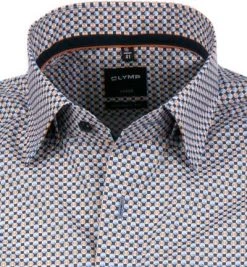 OLYMP Luxor Modern Fit 1217/72/91 Kurzarmhemd, Popeline, Blau-orange gemustert, Orange -hemdenverkauf 367890 norm2