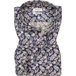 Seidensticker Hemd 1986/22 Regular Fit, Baumwolle-Leinen, Dunkelblau-beige gemustert, Dunkelblau-kitt