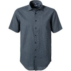 Seidensticker Hemd 198371/19 Kurzarmhemd, Regular Fit, Reines Leinen, Blau gemustert, Blau