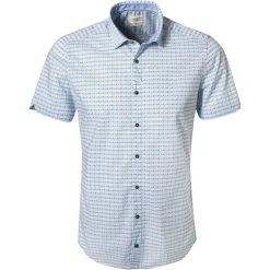 OLYMP Casual Level Five Body Fit 3007/72/45 Kurzarmhemd, Baumwolle, Weiß-grün gemustert, Grün