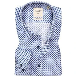 Haupt Hemd 7112028220/40704 Regular Fit, Baumwolle, Weiß-blau gemustert, Weiß-blau