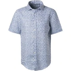 van Laack Hemd Comfort Fit 171555/RIVARA-S-CF/007 Kurzarmhemd, Reines Leinen, Blau-weiß, Blau